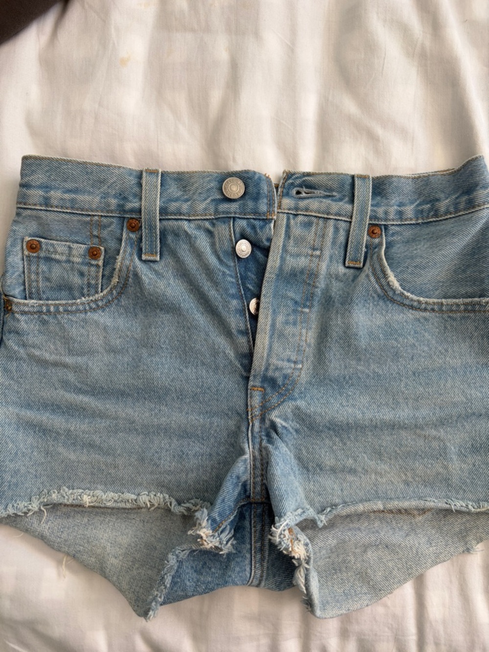 Levi's Light Blue Denim Shorts with Frayed Hem